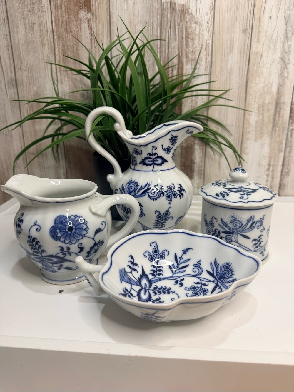 Vintage Blue Danube Porcelain Creamer Sugar Candy Bowl Pitcher Set